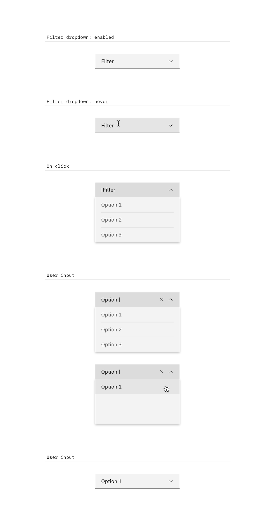 filter dropdown interactions